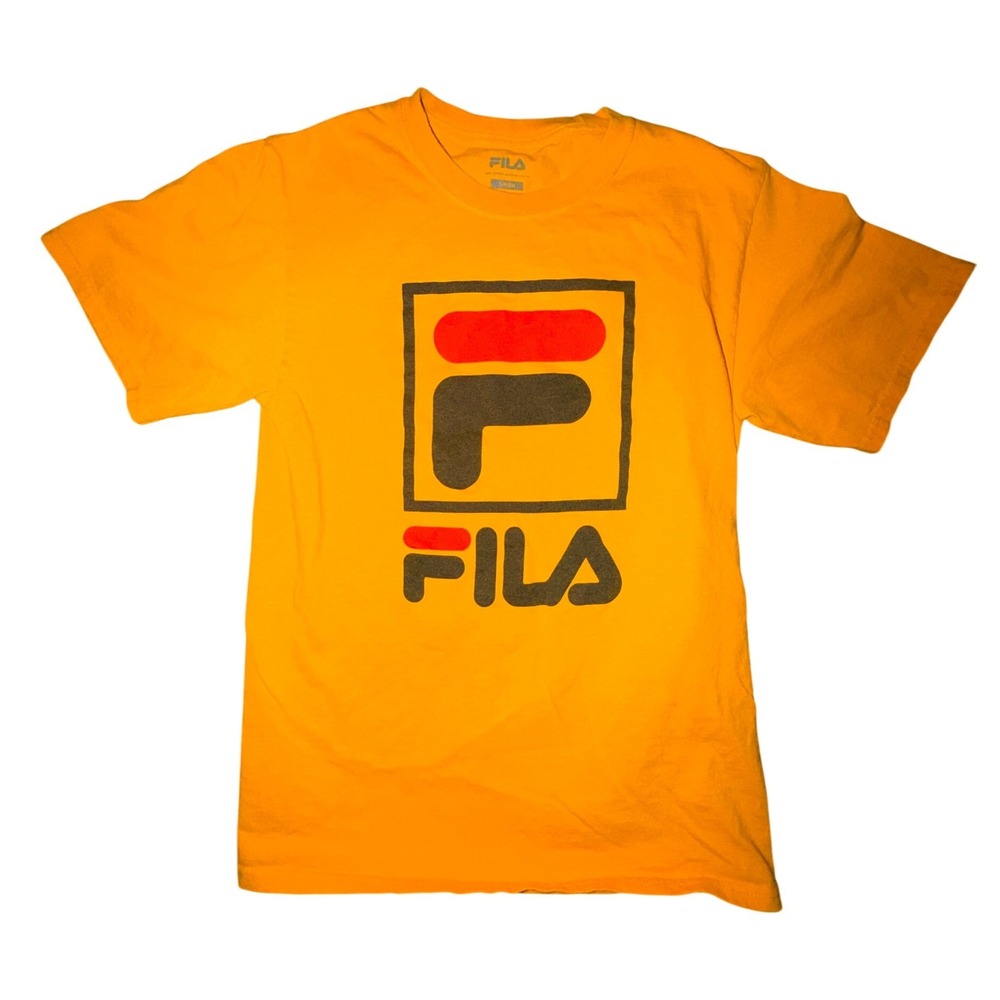Fila Short Sleeve Tee in Bright Orange with Black and Red Logo